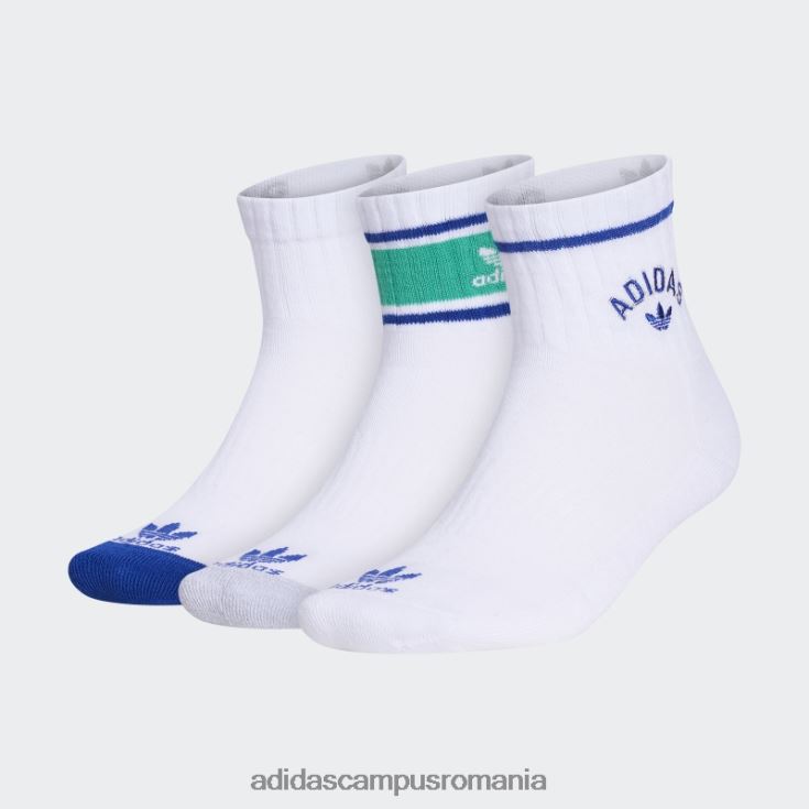 adidas campus romania șosete albe de sferturi noi de pregătire 3 perechi bărbați alb/albastru/verde J266N221754