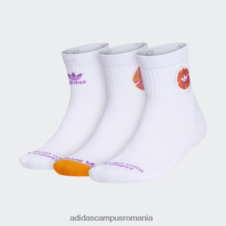 adidas campus romania șosete sferturi spiralate 3 perechi albi bărbați alb/roz/portocaliu J266N221769