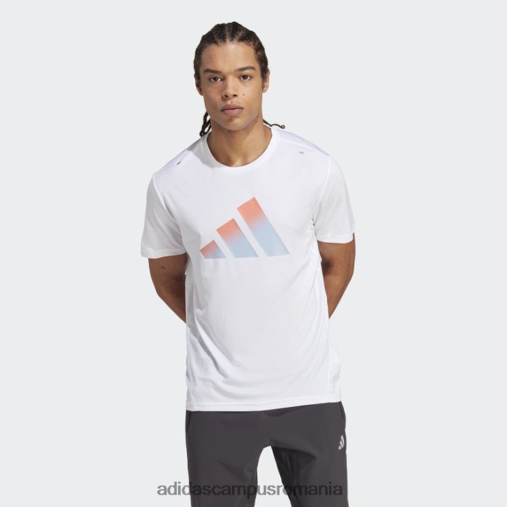 adidas campus romania tricou cu logo cu 3 bare cu icoane albe ale alergării bărbați alb J266N214098