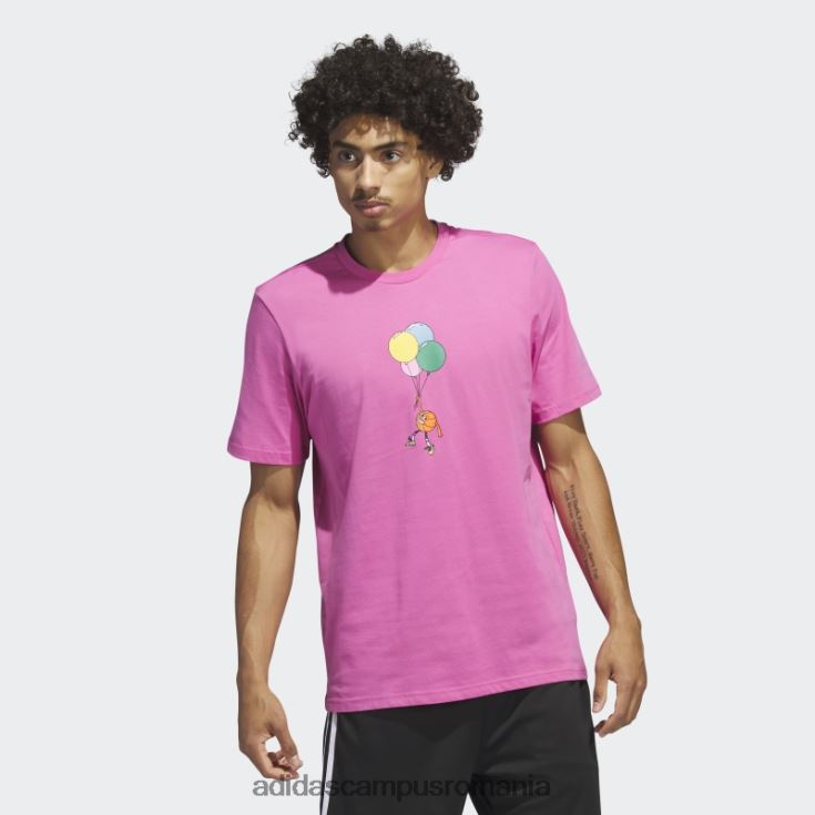 adidas campus romania Tricou grafic de baschet cu dungi lil' fuchsia bărbați fucsie J266N26277