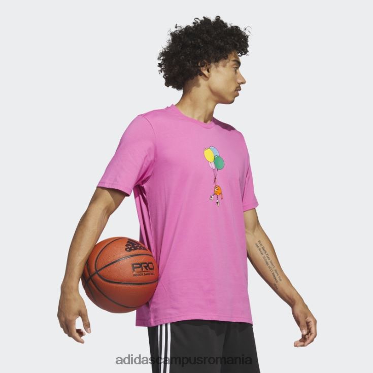 adidas campus romania Tricou grafic de baschet cu dungi lil\' fuchsia bărbați fucsie J266N26277