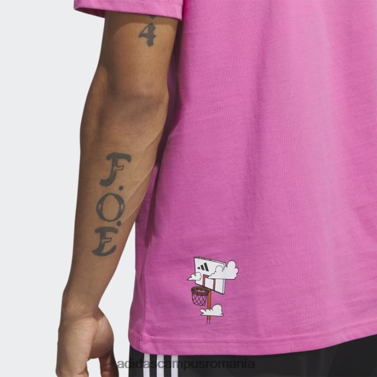 adidas campus romania Tricou grafic de baschet cu dungi lil\' fuchsia bărbați fucsie J266N26277