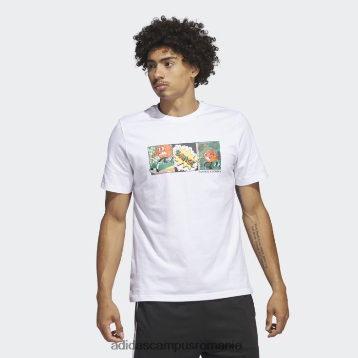 adidas campus romania Tricou grafic pentru baschet cu dungi alb bărbați alb J266N25174