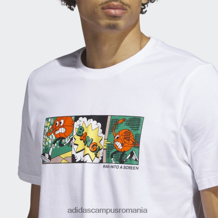 adidas campus romania Tricou grafic pentru baschet cu dungi alb bărbați alb J266N25174