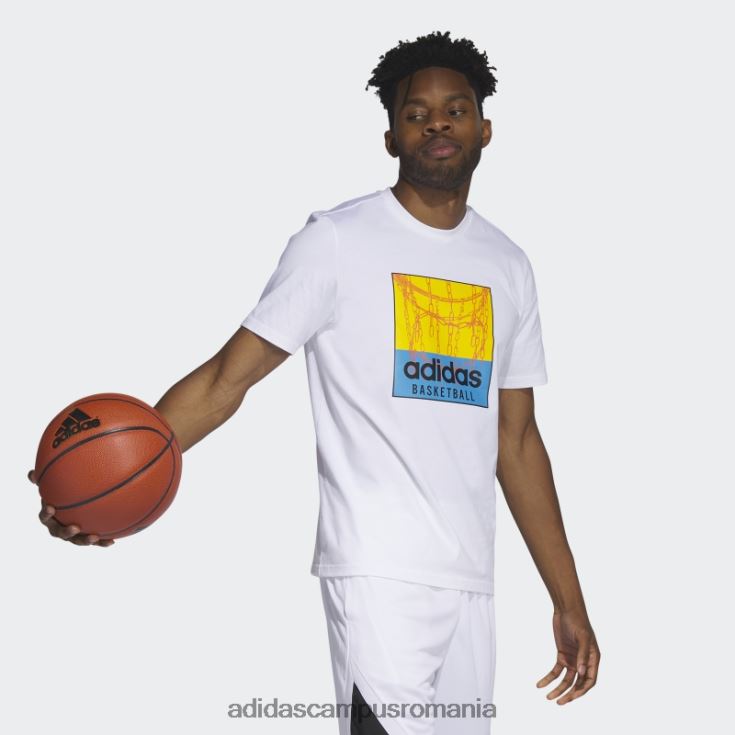 adidas campus romania tricou grafic pentru baschet cu plasă albă adidas bărbați alb J266N25235