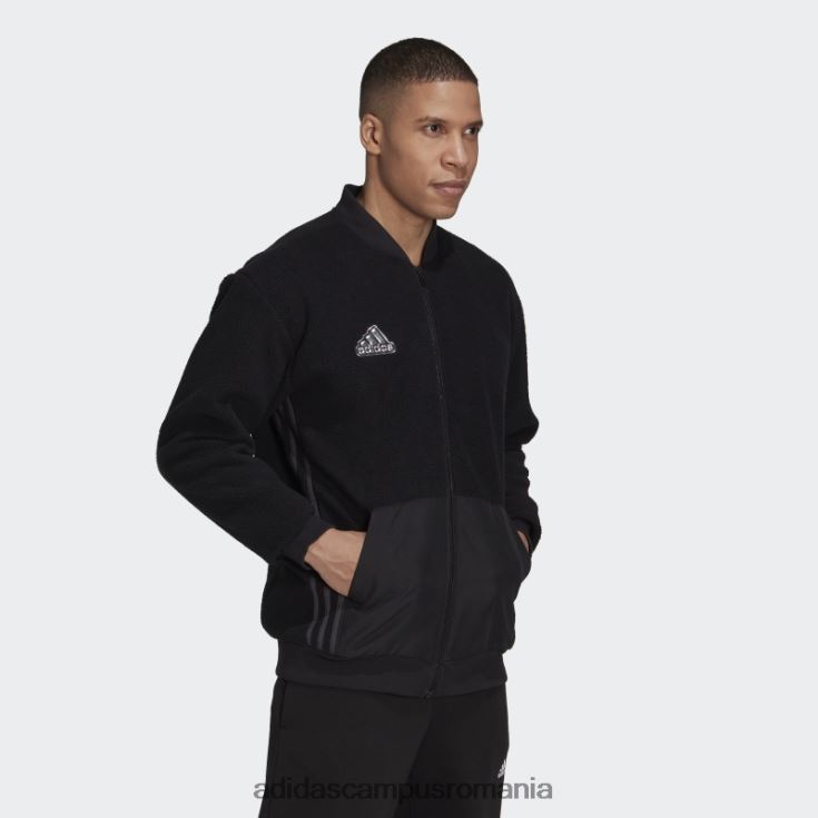 adidas campus romania Esențial pachet de vacanță jachetă bomber sherpa neagră bărbați negru/carbon J266N25492