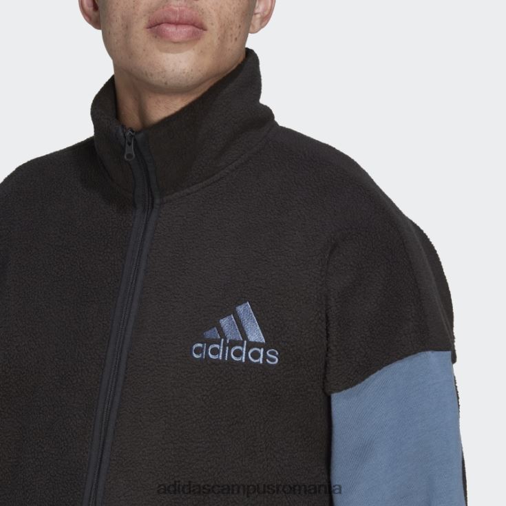 adidas campus romania Top de sport din lână Sherpa colorblock negru bărbați Oțel negru J266N27214