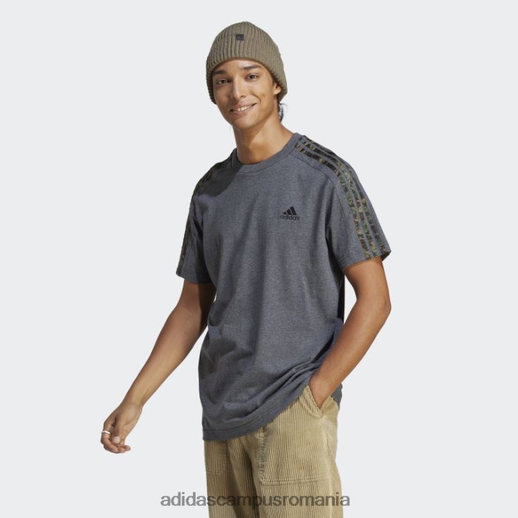 adidas campus romania Tricou cu 3 dungi gri închis Heather essentials bărbați gri închis negru/negru J266N21162