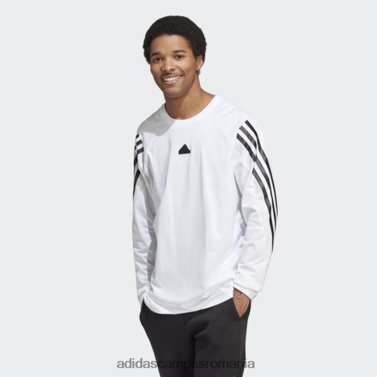 adidas campus romania Tricou cu mânecă lungă cu 3 dungi cu icoane viitoare albe bărbați alb J266N21054