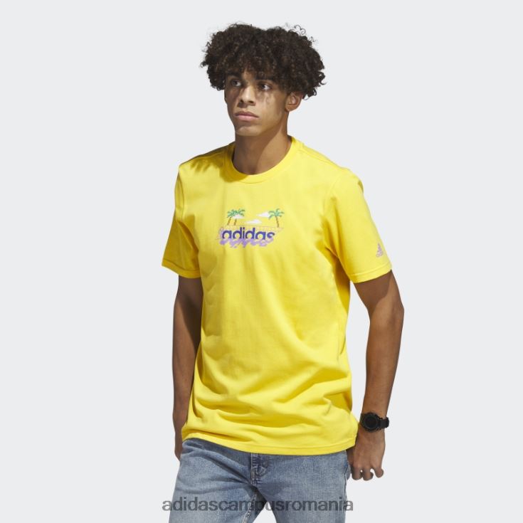 adidas campus romania Tricou grafic cu mânecă scurtă liniar de plajă auriu bărbați aur J266N25681