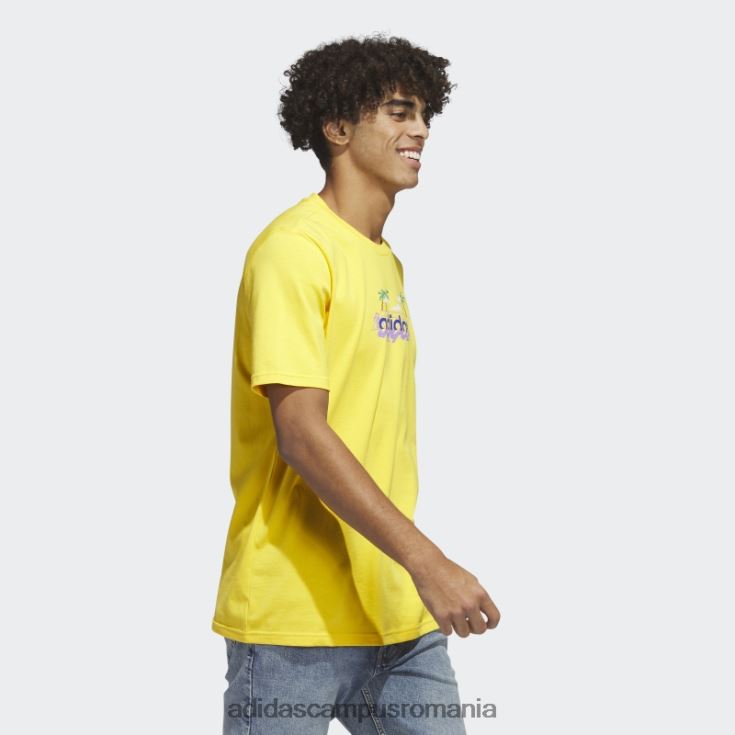 adidas campus romania Tricou grafic cu mânecă scurtă liniar de plajă auriu bărbați aur J266N25681