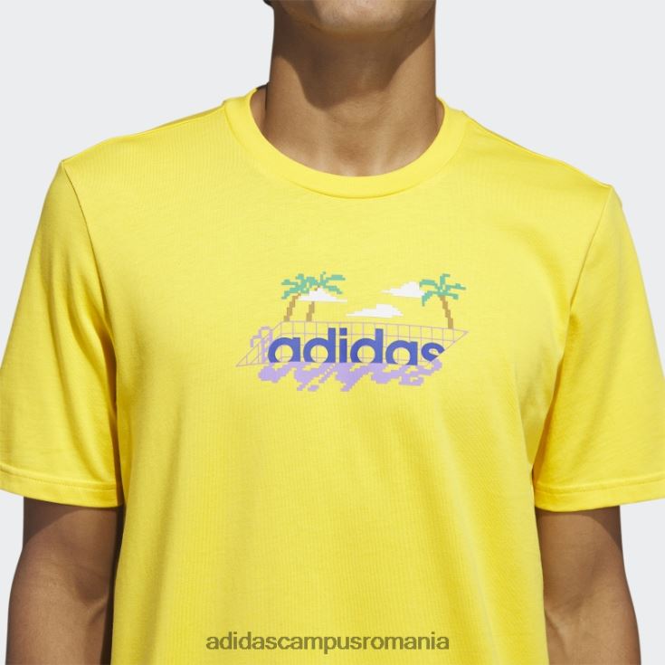 adidas campus romania Tricou grafic cu mânecă scurtă liniar de plajă auriu bărbați aur J266N25681
