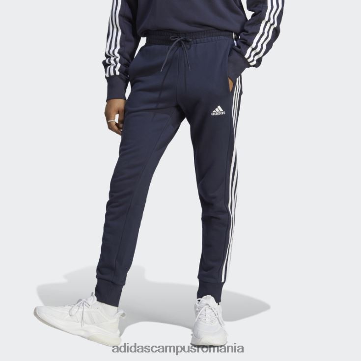 adidas campus romania essentials french terry manșetă conică pantaloni cu 3 dungi alb elegant bărbați cerneală/alb J266N25517