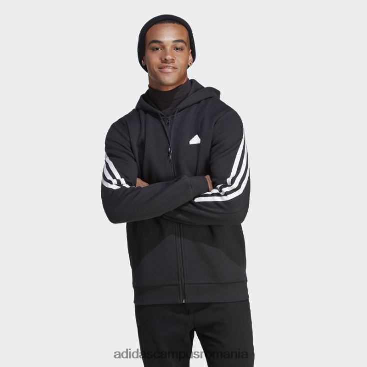 adidas campus romania future icons hanorac negru cu fermoar complet cu 3 dungi bărbați alb negru J266N25840