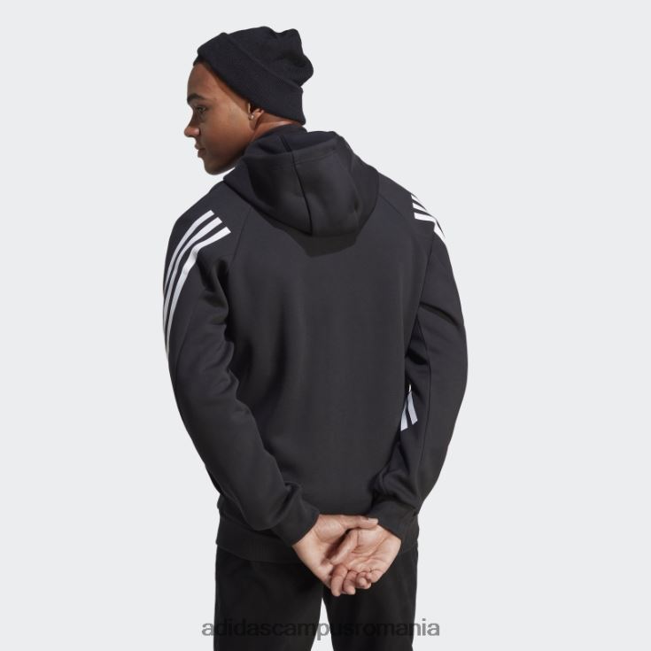 adidas campus romania future icons hanorac negru cu fermoar complet cu 3 dungi bărbați alb negru J266N25840