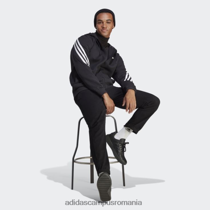 adidas campus romania future icons hanorac negru cu fermoar complet cu 3 dungi bărbați alb negru J266N25840