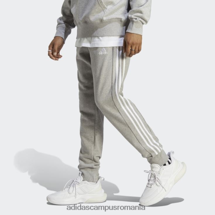 adidas campus romania gri mediu essentials french terry manșetă conică pantaloni cu 3 dungi adidas bărbați gri mediu/alb J266N25577