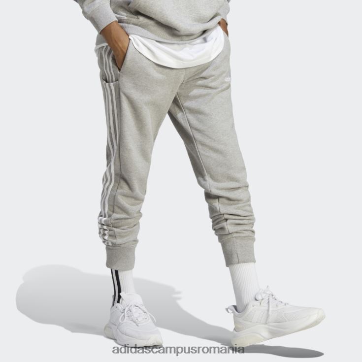 adidas campus romania gri mediu essentials french terry manșetă conică pantaloni cu 3 dungi adidas bărbați gri mediu/alb J266N25577
