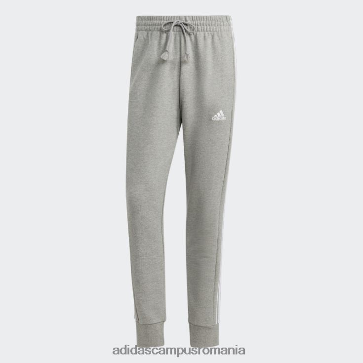 adidas campus romania gri mediu essentials french terry manșetă conică pantaloni cu 3 dungi adidas bărbați gri mediu/alb J266N25577