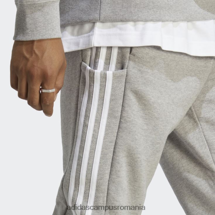 adidas campus romania gri mediu essentials french terry manșetă conică pantaloni cu 3 dungi adidas bărbați gri mediu/alb J266N25577