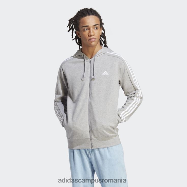 adidas campus romania hanorac cu fermoar complet, cu 3 dungi, alb fierbinte bărbați gri mediu/alb J266N213356