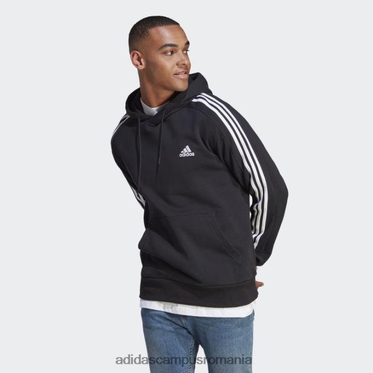 adidas campus romania hanorac cu glugă cu 3 dungi, negru, adidas bărbați alb negru J266N25658
