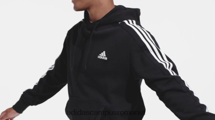 adidas campus romania hanorac cu glugă cu 3 dungi, negru, adidas bărbați alb negru J266N25658