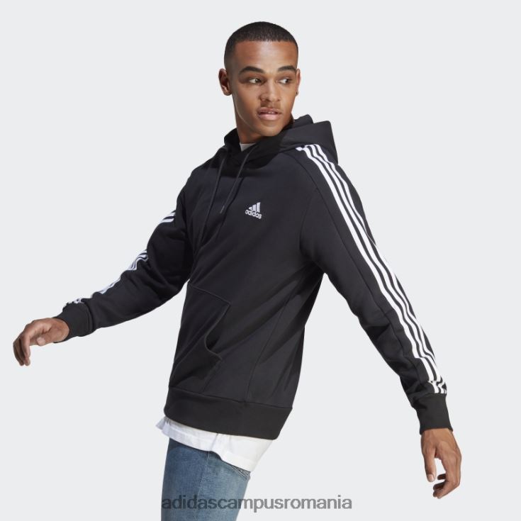 adidas campus romania hanorac cu glugă cu 3 dungi, negru, adidas bărbați alb negru J266N25658