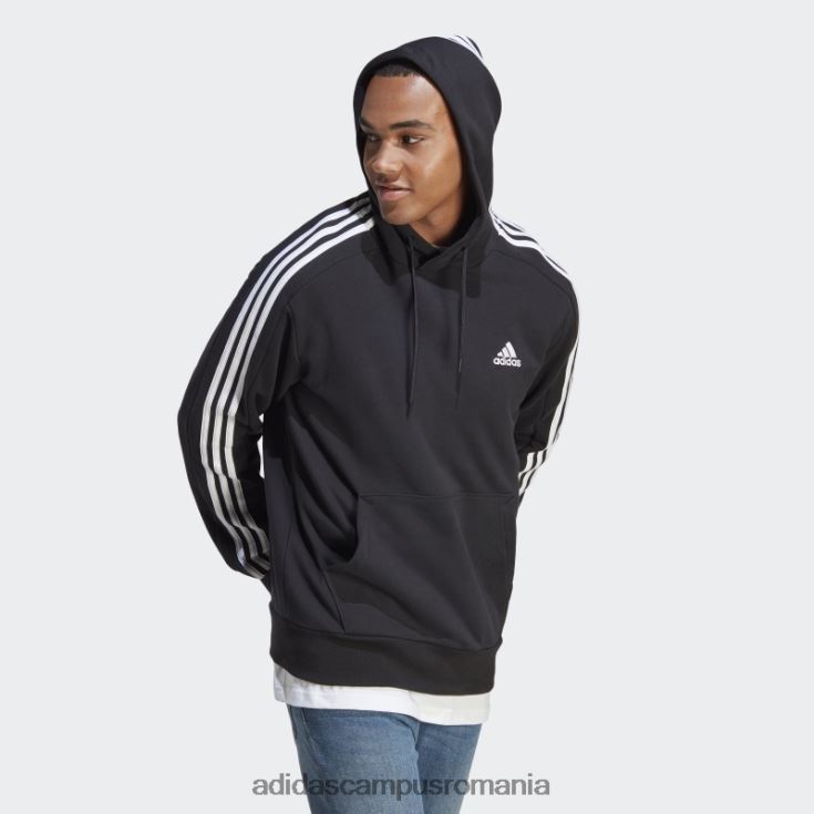 adidas campus romania hanorac cu glugă cu 3 dungi, negru, adidas bărbați alb negru J266N25658