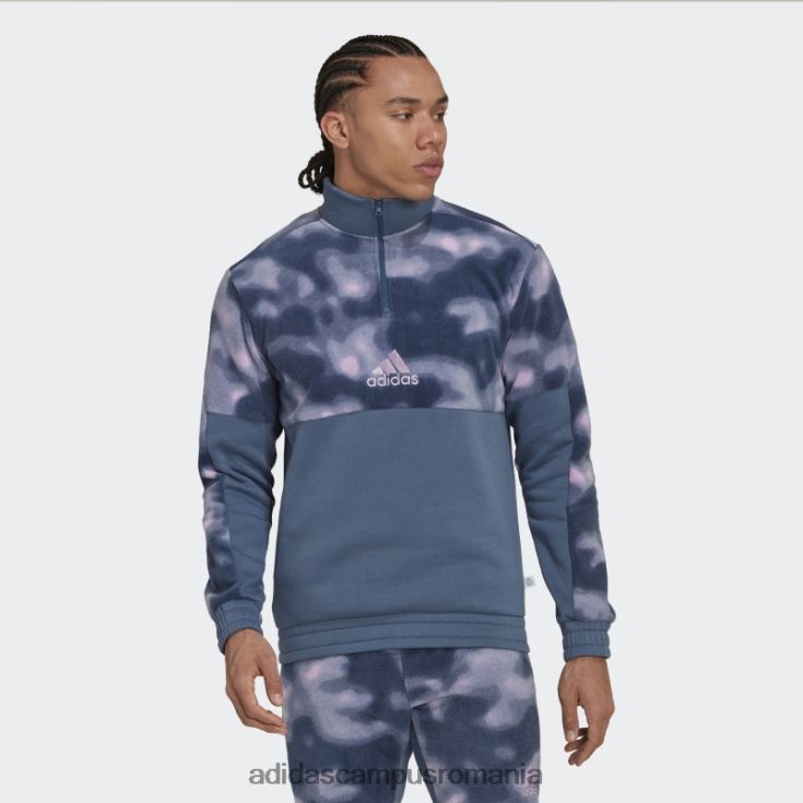 adidas campus romania jachetă cu fermoar 1/4 cu imprimeu natura polar fleece nature bărbați oțel/liliac J266N27201