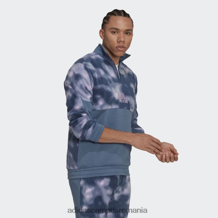 adidas campus romania jachetă cu fermoar 1/4 cu imprimeu natura polar fleece nature bărbați oțel/liliac J266N27201