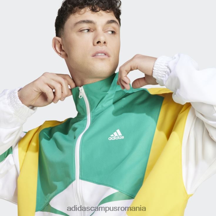 adidas campus romania jachetă de sport albă colorblock bărbați alb/verde curte/auriu J266N25800