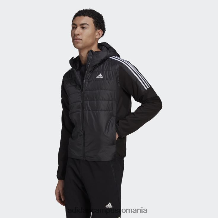 adidas campus romania jachetă hibridă izolată cu glugă neagră essentials bărbați negru J266N213763