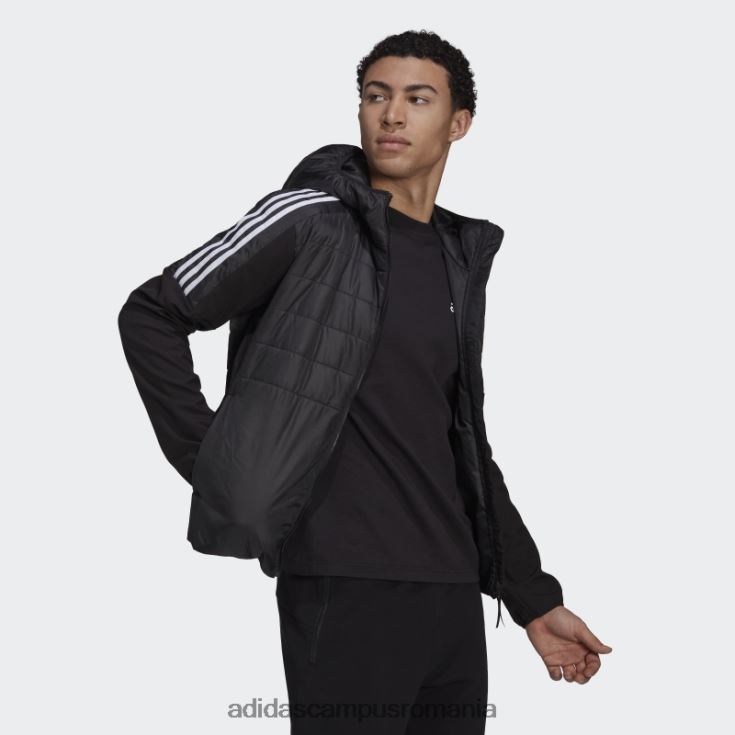 adidas campus romania jachetă hibridă izolată cu glugă neagră essentials bărbați negru J266N213763