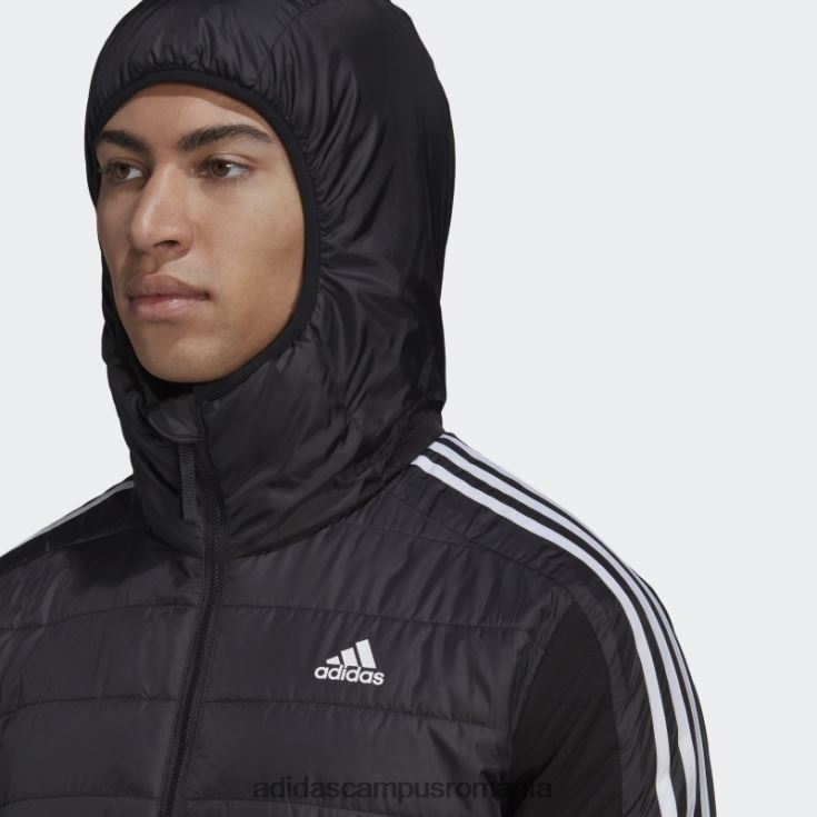 adidas campus romania jachetă hibridă izolată cu glugă neagră essentials bărbați negru J266N213763