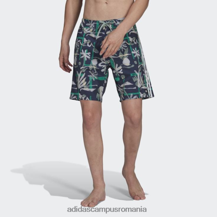 adidas campus romania pantaloni scurți de plajă cu flori de sezon bleumarin bărbați bleumarin/verde argintiu J266N214158