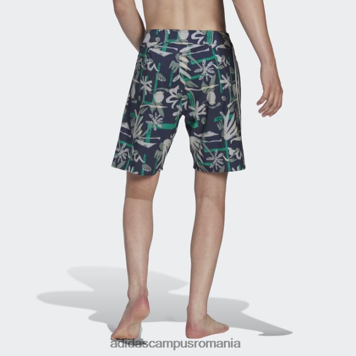 adidas campus romania pantaloni scurți de plajă cu flori de sezon bleumarin bărbați bleumarin/verde argintiu J266N214158