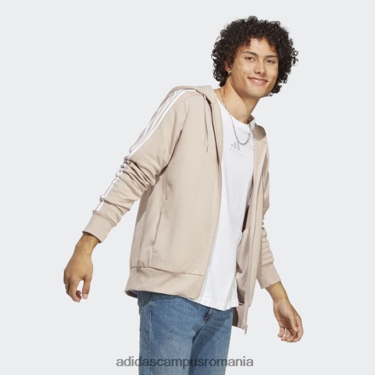 adidas campus romania taupe essentials French Terry, hanorac cu fermoar complet cu 3 dungi bărbați taupe/alb J266N213691
