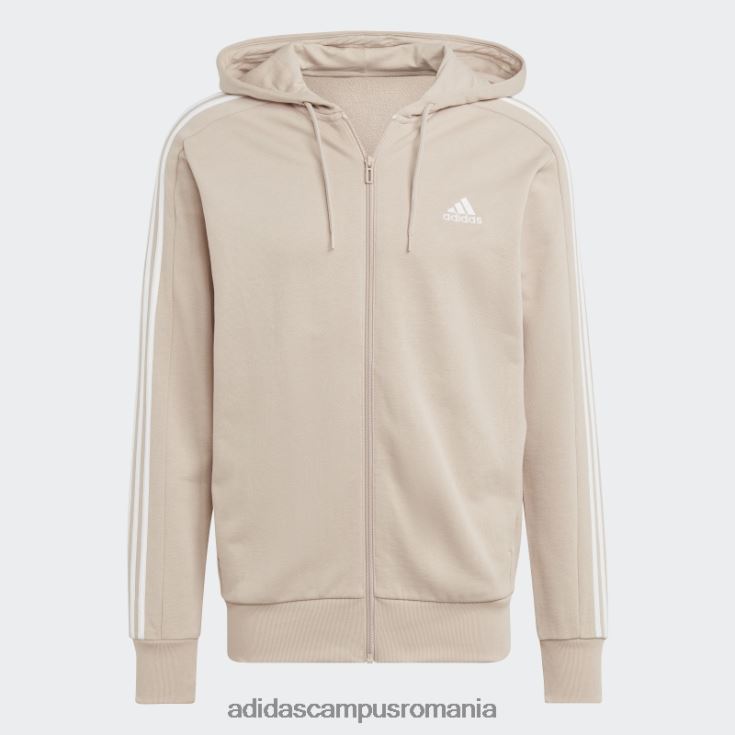 adidas campus romania taupe essentials French Terry, hanorac cu fermoar complet cu 3 dungi bărbați taupe/alb J266N213691