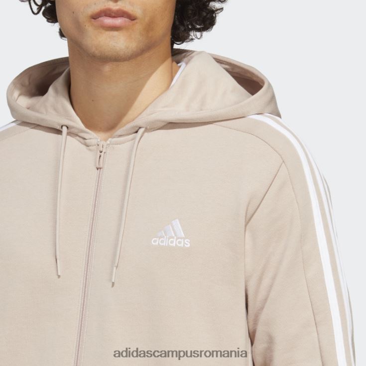 adidas campus romania taupe essentials French Terry, hanorac cu fermoar complet cu 3 dungi bărbați taupe/alb J266N213691