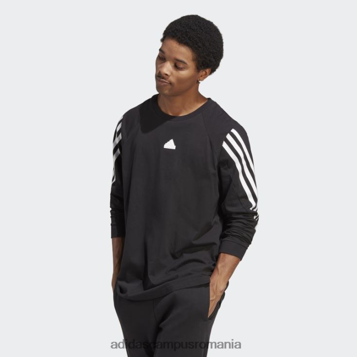 adidas campus romania tricou cu mânecă lungă cu 3 dungi cu icoane ale viitorului negru bărbați negru J266N25441