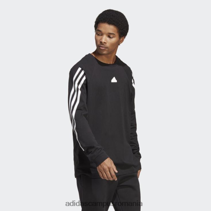 adidas campus romania tricou cu mânecă lungă cu 3 dungi cu icoane ale viitorului negru bărbați negru J266N25441
