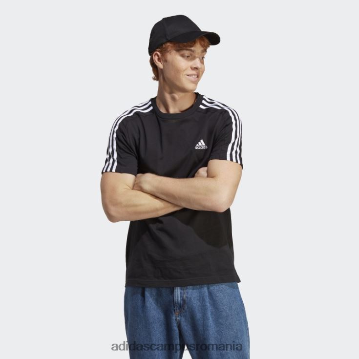 adidas campus romania tricou essentials din tricou cu 3 dungi, negru bărbați alb negru J266N24946