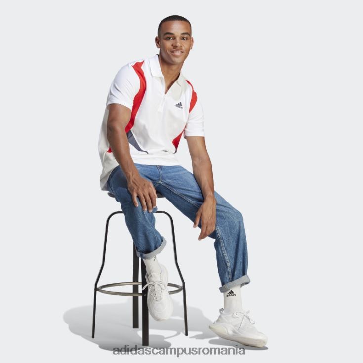 adidas campus romania tricou polo colorblock alb bărbați alb/roșu/cerneală J266N214186