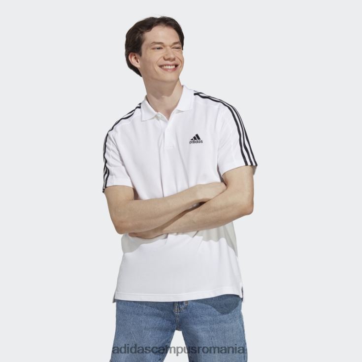 adidas campus romania tricou polo cu 3 dungi alb, piqué, brodat cu logo mic, adidas bărbați alb negru J266N2885