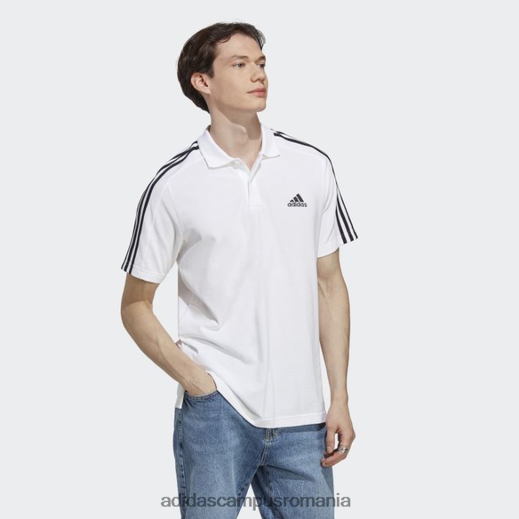 adidas campus romania tricou polo cu 3 dungi alb, piqué, brodat cu logo mic, adidas bărbați alb negru J266N2885