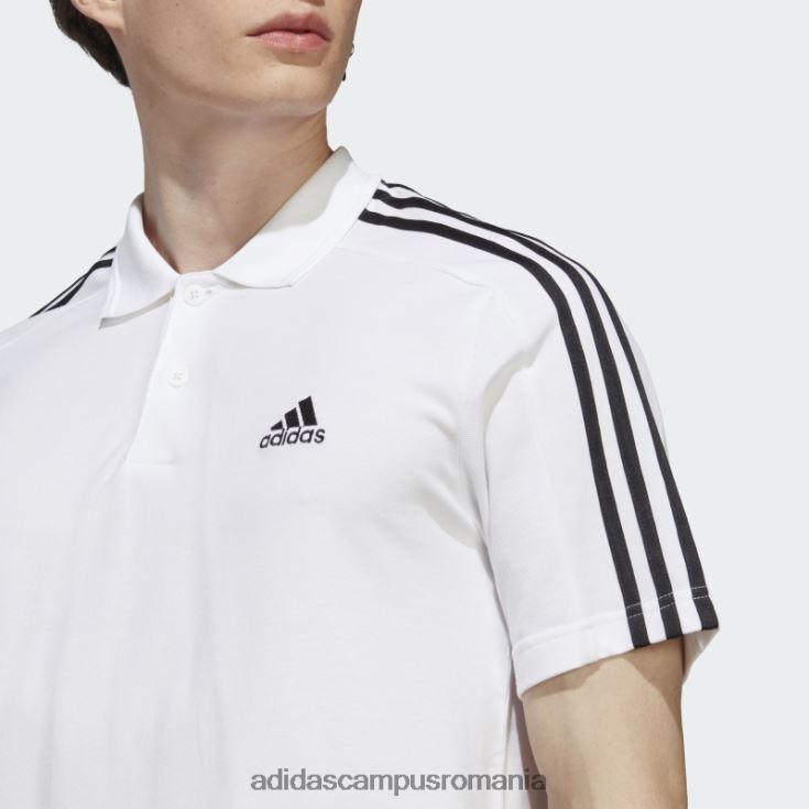 adidas campus romania tricou polo cu 3 dungi alb, piqué, brodat cu logo mic, adidas bărbați alb negru J266N2885