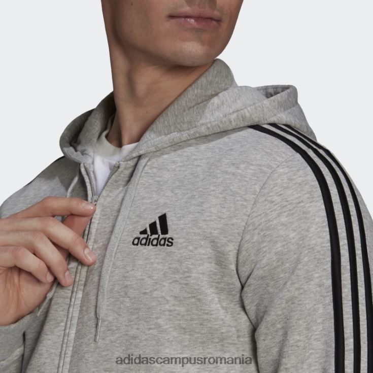 adidas campus romania hanorac cu fermoar complet, gri mediu, fleece, cu 3 dungi bărbați gri mediu J266N27546