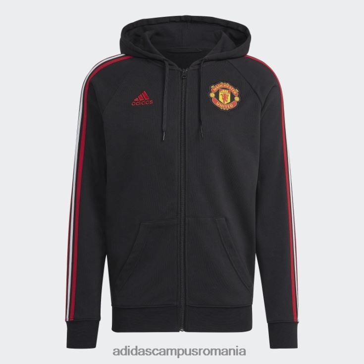 adidas campus romania hanorac negru cu fermoar complet, cu 3 dungi manchester united bărbați negru J266N213568