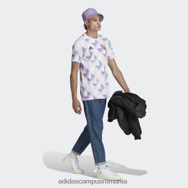 adidas campus romania tricou alb al Real Madrid înainte de meci bărbați alb/gri liniuță/liliac J266N27079